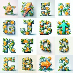 Ice cubes and mints and citrus Lettering Typeface. AI generated illustration