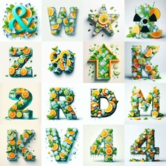 Obraz premium Ice cubes and mints and citrus Lettering Typeface. AI generated illustration
