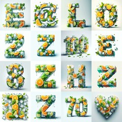 Obraz premium Ice cubes and mints and citrus Lettering Typeface. AI generated illustration