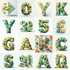 Ice cubes and mints and citrus Lettering Typeface. AI generated illustration