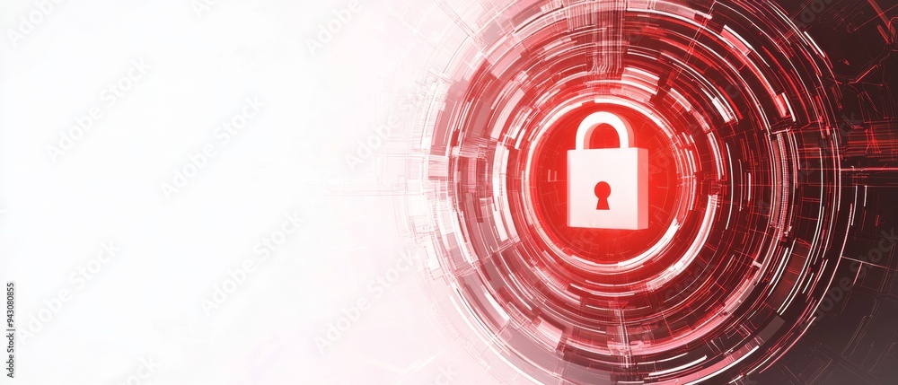 Poster red digital lock symbol in futuristic security circle