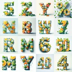Fototapeta premium Ice cubes and mints and citrus Lettering Typeface. AI generated illustration