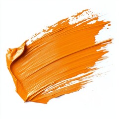 Orange color paint brush stroke in isolated white background