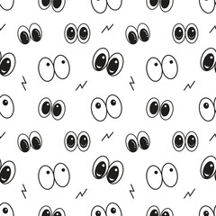 Cartoon eyes handdrawn seamless pattern background for wrapping