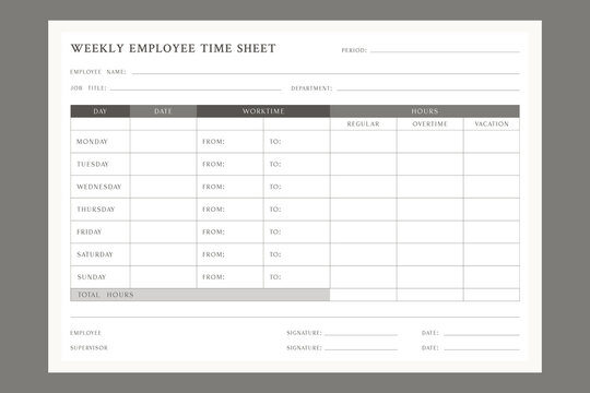 Weekly employee time sheet template