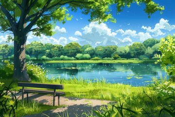 Obraz premium Serene Park Tranquility. Peaceful park setting