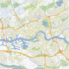 Road map of Rotterdam in Netherlands. Contains layered vector with roads water, parks, etc.