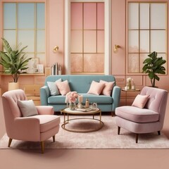 Pastel Living Room with Two Armchairs and a Sofa