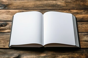 Fototapeta premium Open blank book on wooden surface