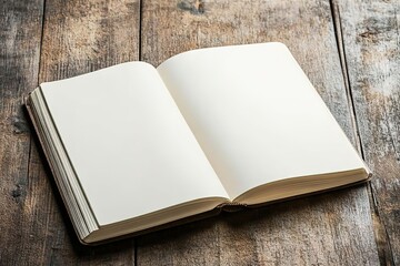 Fototapeta premium Open blank notebook on wooden surface