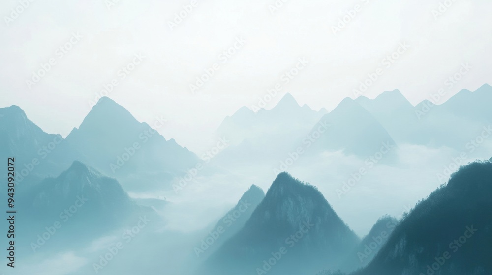 Wall mural Ink the clouds and mist in the mountains of Jiangnan