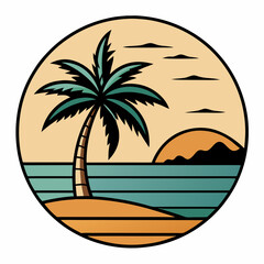 Palm tree vector, silhouette palm tree, tropical island with tree, summer tropical, beach with sun, and palm tree