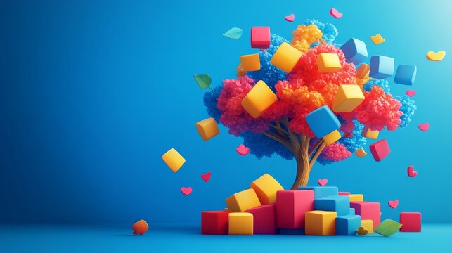 Abstract colorful tree with geometric shapes, vibrant and playful.  A unique design for creativity and growth.