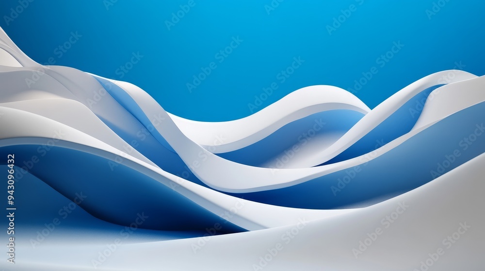 Poster abstract white waves flowing on a blue background. 3d rendering of a modern design with smooth curve