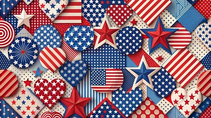 Obraz premium A vibrant collection of patriotic shapes and patterns for a festive Independence Day background