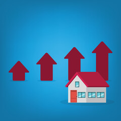 Arrows rise up above the house. The concept of growth in demand for real estate. Increase in the value of property, vector illustration	