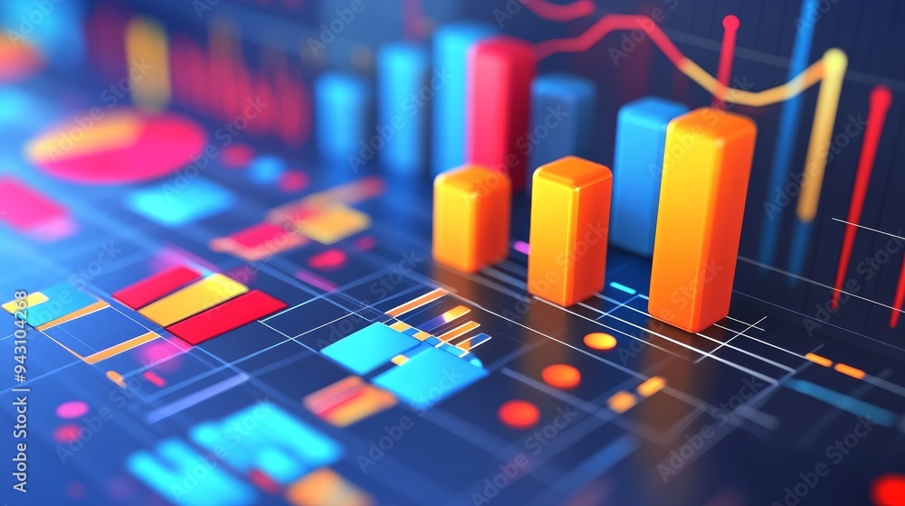 Aufkleber abstract 3d colorful bar chart data visualization on a digital screen.