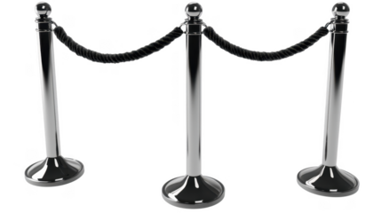 Stanchions with black velvet rope cut out transparent isolated PNG