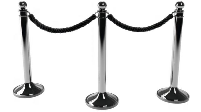 Stanchions with black velvet rope cut out transparent isolated PNG