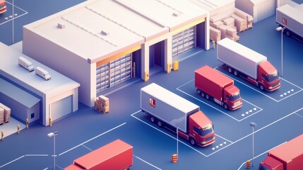 Panoramic illustration of warehouse in logistics center