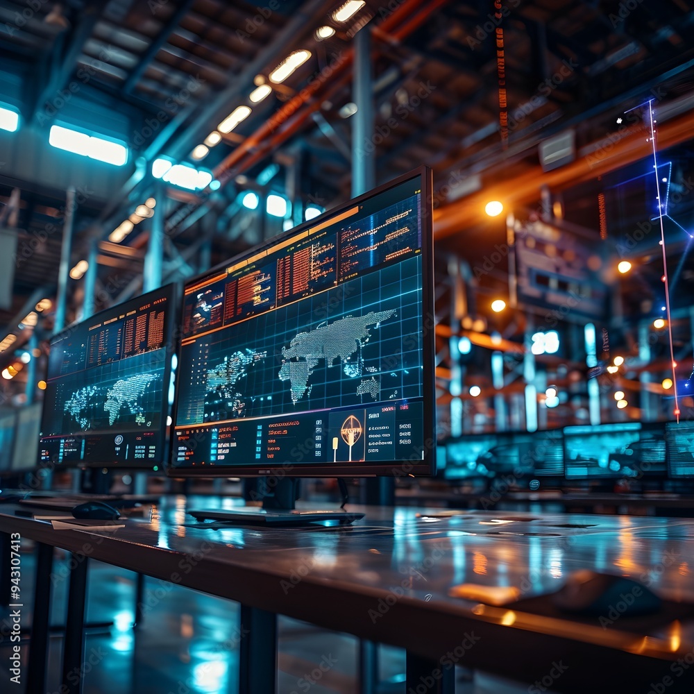 Aufkleber high tech logistics control room with real time data dashboards and efficient warehouse management