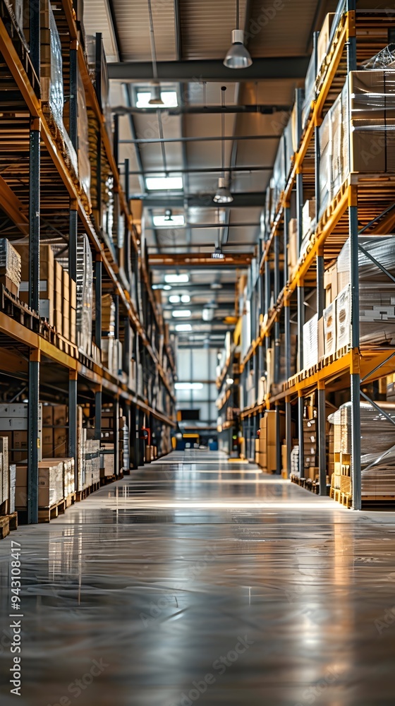 Poster efficient and organized warehouse with mezzanine for optimal space utilization
