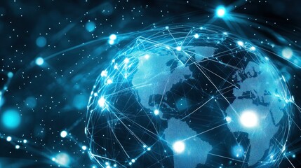 Obraz premium A blue globe with a network of lines connecting it