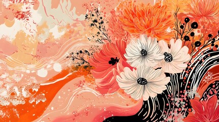 Nostalgic narrative with hand-drawn doodles and custom patterns in warm Peach Fuzz tones layered in a maximalist style