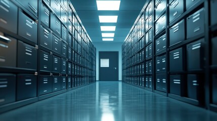 Fototapeta premium A large room with many filing cabinets and a door