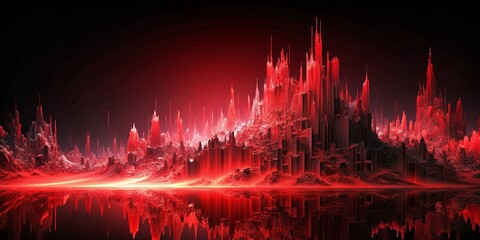 Fototapeta premium Abstract digital landscape in red and black with chaotic beauty