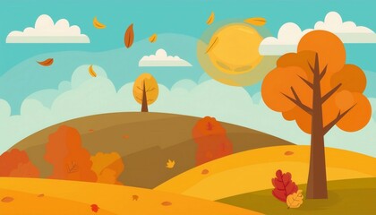 Landscape illustration in an autumn environment