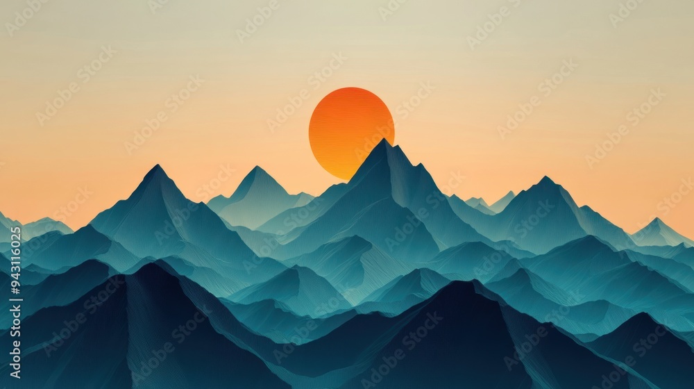 Wall mural Red-sun-summering peaks