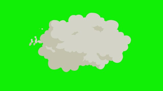 Cartoon smoke explosion on a green screen. Cartoon Smoke transition animation with key color. Chroma key, 4K video