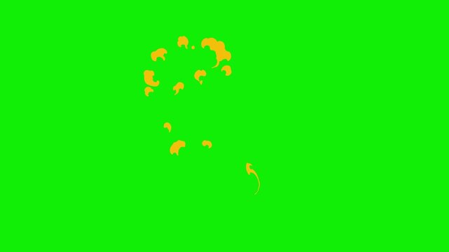 Cartoon fire explosion on a green screen. Cartoon fire transition animation with key color. Cartoon fire animation. Chroma key, 4K video