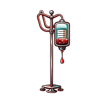 recommend clip art: A realistic vector illustration of an IV drip stand with a bag of fluid dripping.
