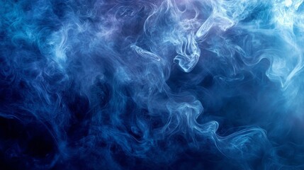 Abstract smoke-like patterns in deep blues and purples, ethereal and mysterious 