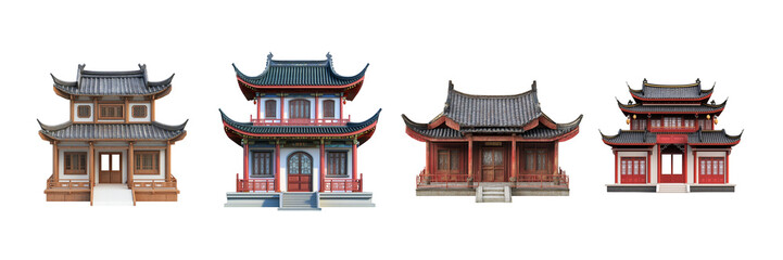 Fototapeta premium set Ancient Chinese style house on white background