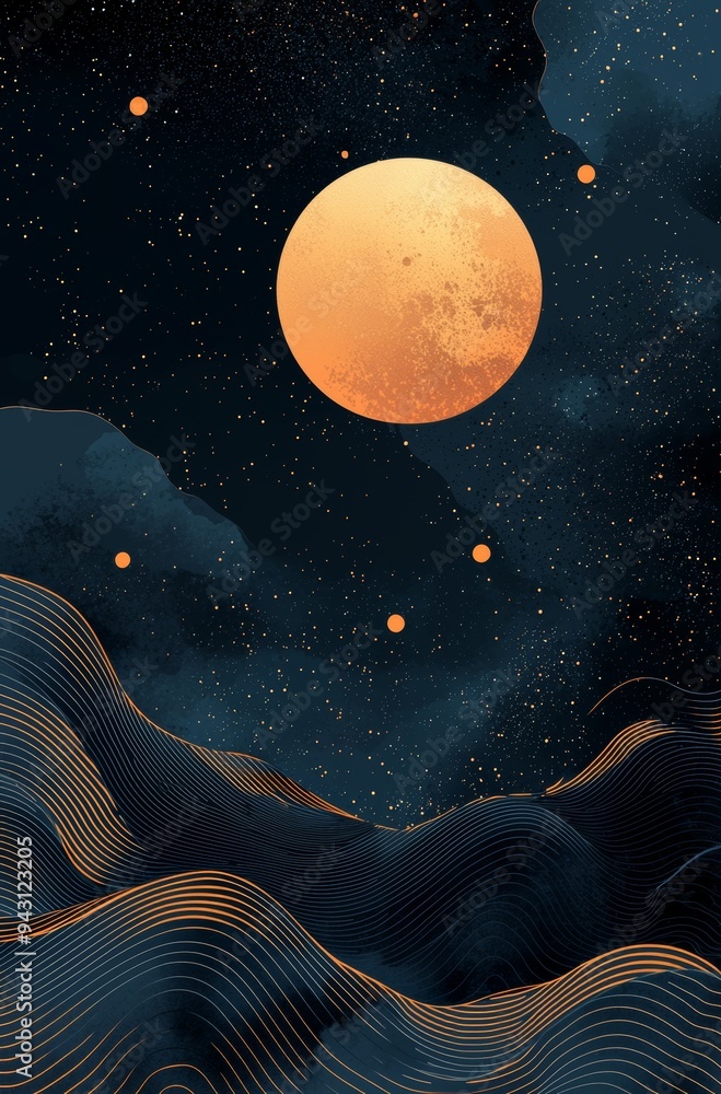 Poster modern abstract background design with geometric shapes and dark blue and orange color scheme
