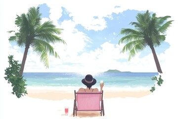 Fototapeta premium Relaxing beach scene with palm trees and ocean view on a sunny day