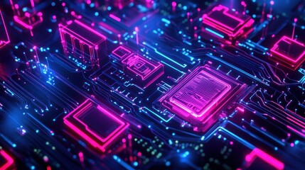 Fototapeta premium A computer chip with a blue and pink background