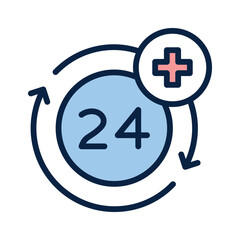 Obraz premium Icon representing 24 hour medical services with a circular arrow and a medical cross