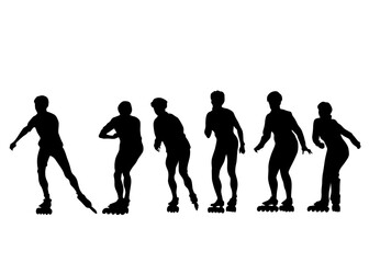 Silhouette athletes of roller skates on white background  