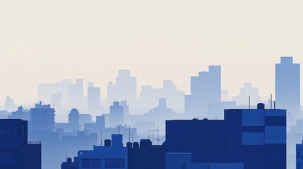 Serene morning skyline silhouette of urban cityscape in monochrome tones