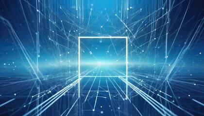 Obraz premium abstract blue tehcnology background with lines, points and white frame in the center