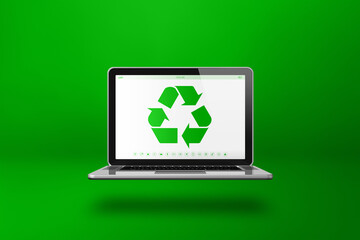 Laptop computer with a recycling symbol on screen. environmental conservation concept