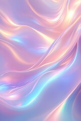 Obraz premium Mesmerizing abstract background. Soft, flowing waves of pastel pink, blue, and lavender colors. Holographic fluorescent fluid texture backdrop. For design projects, digital art, flyer. Copy space. 