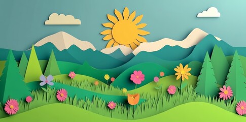 Obraz premium Paper cut-out art, depicting a beautiful natural scene.