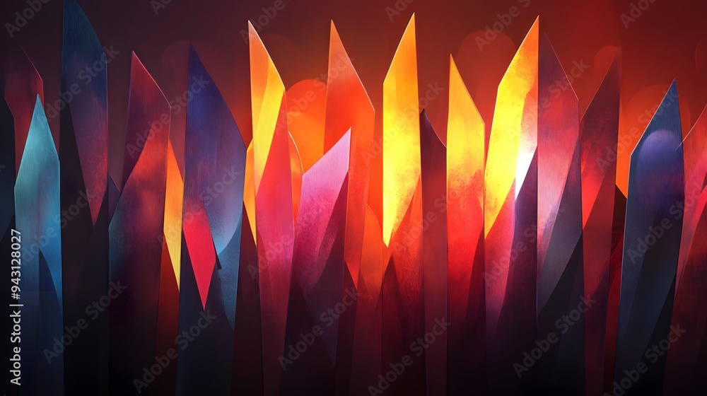 Wall mural abstract colorful crystal spikes.