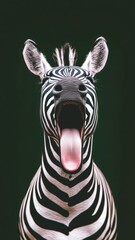 A zebra opens mouth, surprised excitement