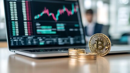 Cryptocurrency Trading in Modern Business Office - Bitcoin, Stock Market, Diverse Professionals Concept